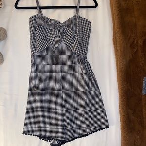 Black & White Plaid Shorts Romper Tie Up Size M